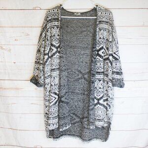 Ecote Black‎ Gray Open Lightweight Cardigan Aztec Medium